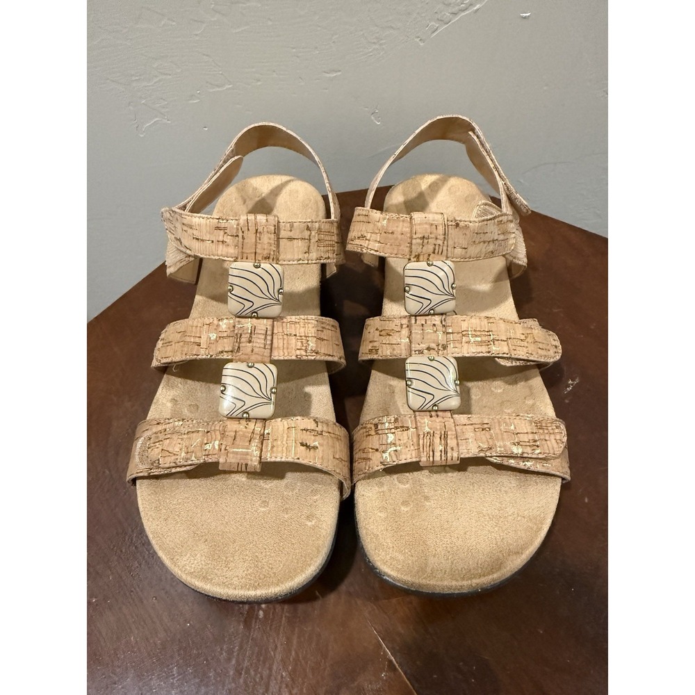 Vionic Amber Cork Adjustable Orthotic Strappy Sandals Size 9.5 Enamel Beads